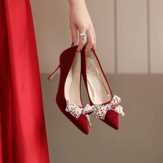 Red high heels Wedding bride shoes 2025