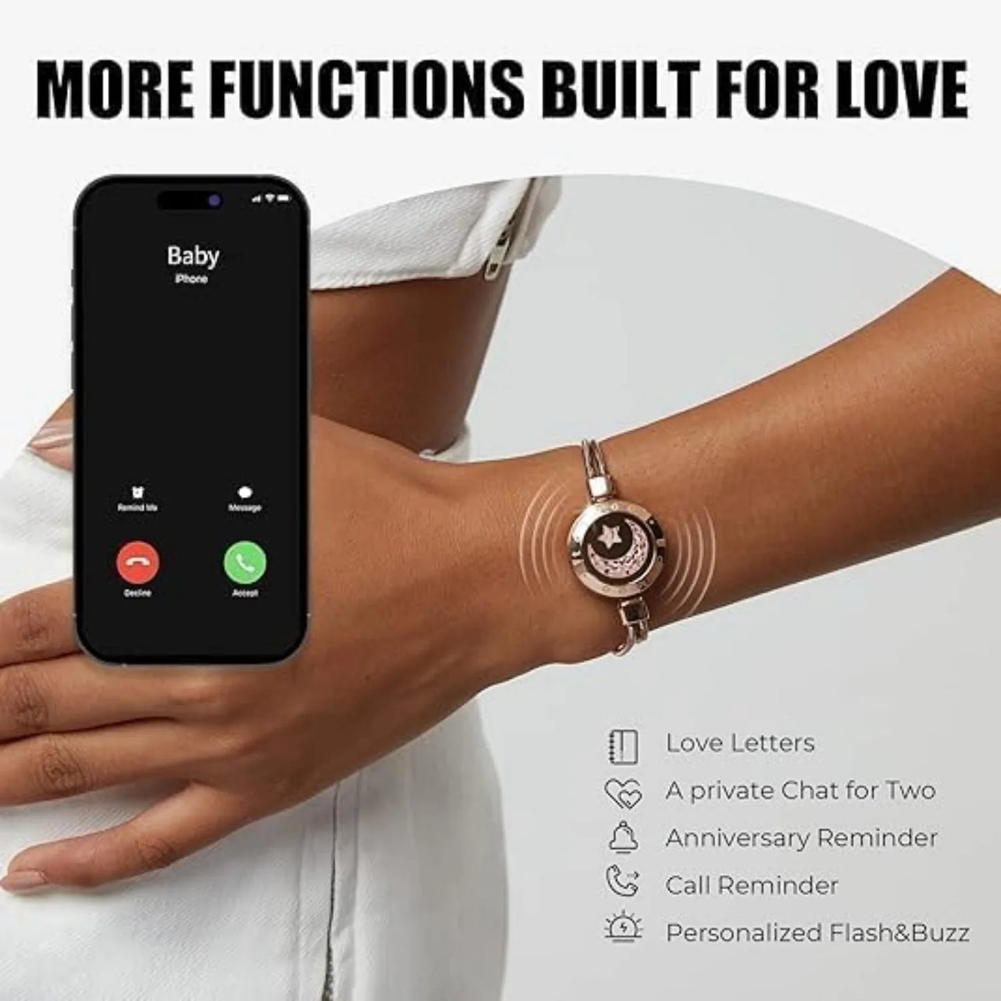 Long Distance Touch Bracelets for Couples, Vibration & Light up Gifts for Girlfriend