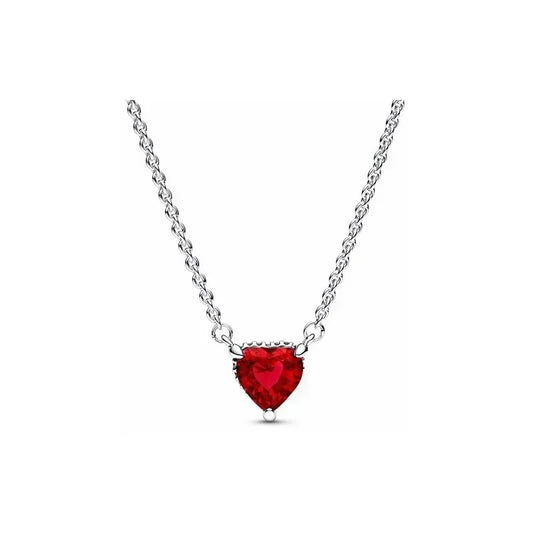 Sterling Silver Shiny Classic Red Heart-shaped Ring Necklace Bracelet