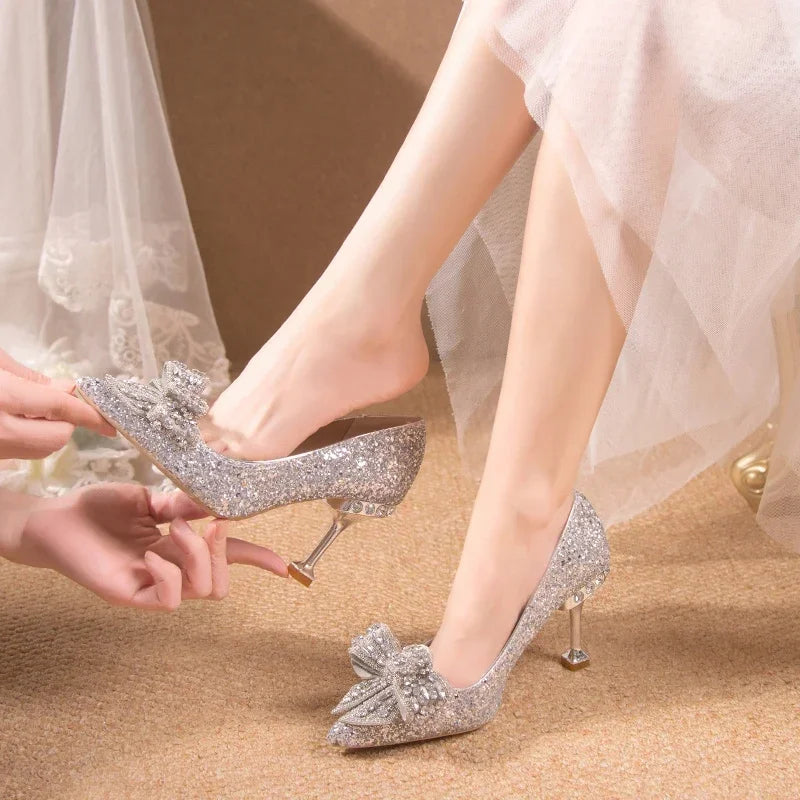 Women's Rhinestone Wedding Shoes New Year Shoes Luxury Buckle