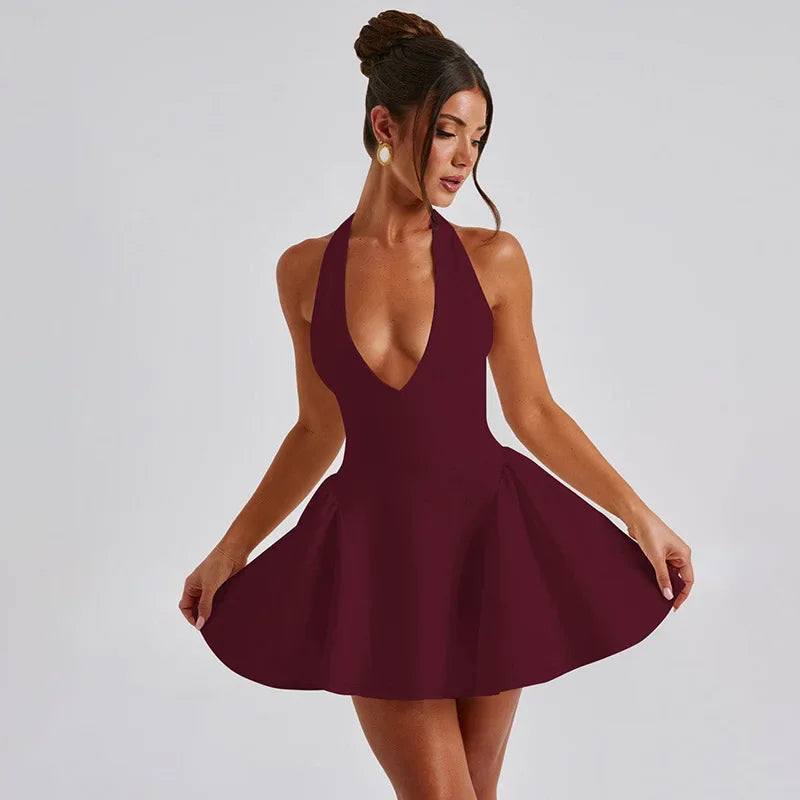 Dress Women Halter Mini 2025 Summer Dress V Neck Backless Nightclub Sexy Party Dresses