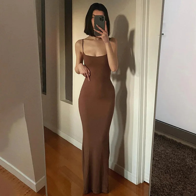 Sexy Maxi Dress for Women 2025 Autumn Backless Slim Party