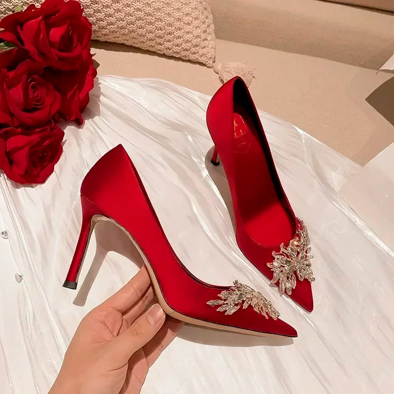 2025  Summer Autumn New Wedding Shoes Red High Heels