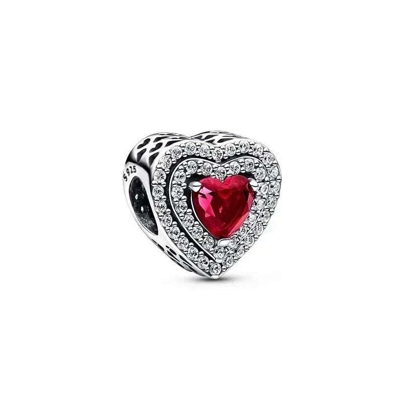 Sterling Silver Shiny Classic Red Heart-shaped Ring Necklace Bracelet