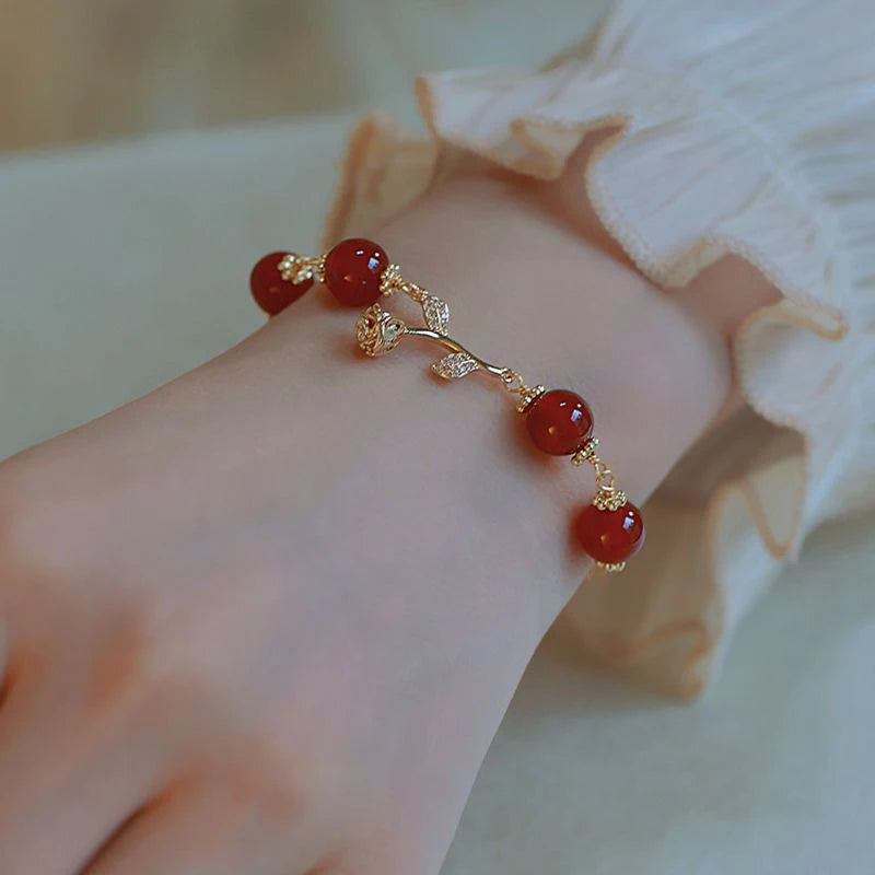 Rose Charm Bracelets Fashion Romantic Red  For Women Wedding Jewelry Gift