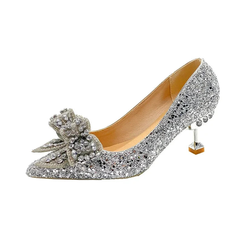 Women's Rhinestone Wedding Shoes New Year Shoes Luxury Buckle