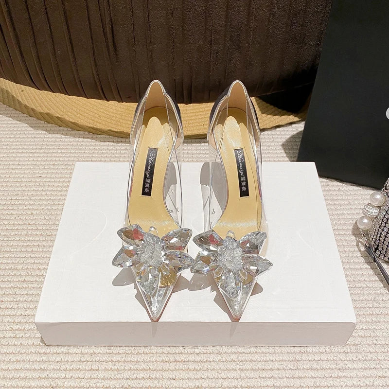 Transparent Sandals Wedding Shoes Women Pointed Clear Crystal Cup High Heel