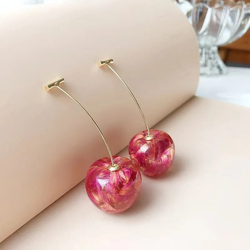 Sweet Lovely Cherry Earrings for Women Trendy Pendant Fruit Earrings Red Cherry