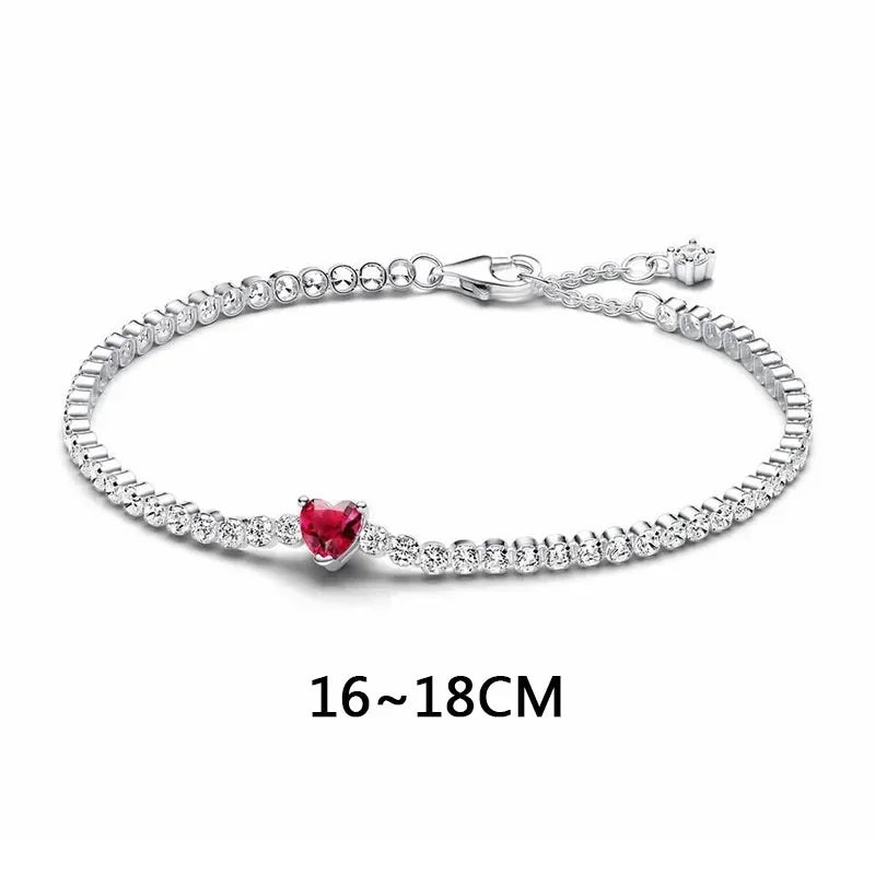 Sterling Silver Shiny Classic Red Heart-shaped Ring Necklace Bracelet