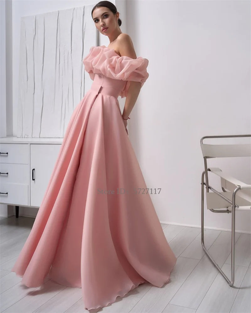 Strapless A-Line Detachable Evening Dresses High Slip Off the Shoulder Floor-Length Prom Dress