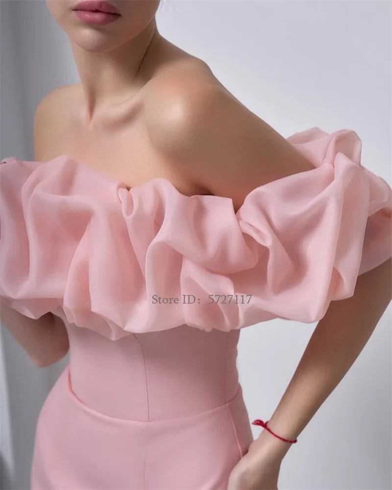 Strapless A-Line Detachable Evening Dresses High Slip Off the Shoulder Floor-Length Prom Dress