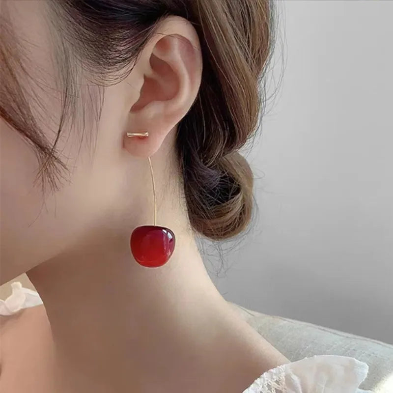 New Red Cherry Fruit Earrings, Sweet and Fashionable Women's Earrings