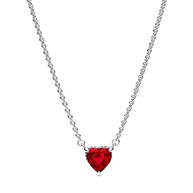 Sterling Silver Shiny Classic Red Heart-shaped Ring Necklace Bracelet