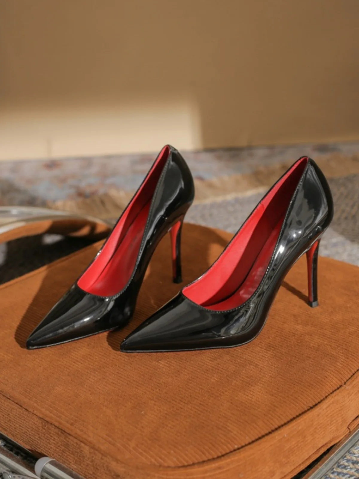 New Autumn elegant Pointed Toe Red Sole shoes Sexy Women Stilettos Black