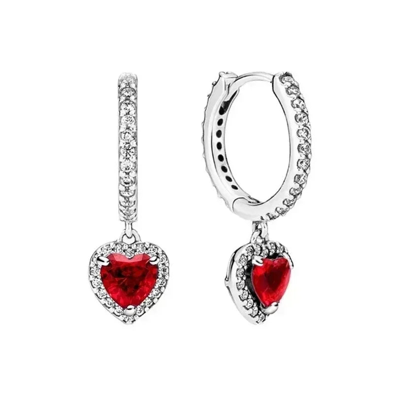 Sterling Silver Shiny Classic Red Heart-shaped Ring Necklace Bracelet