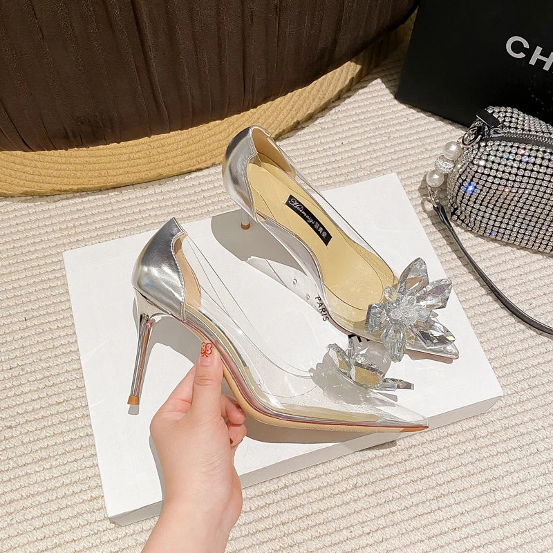 Transparent Sandals Wedding Shoes Women Pointed Clear Crystal Cup High Heel