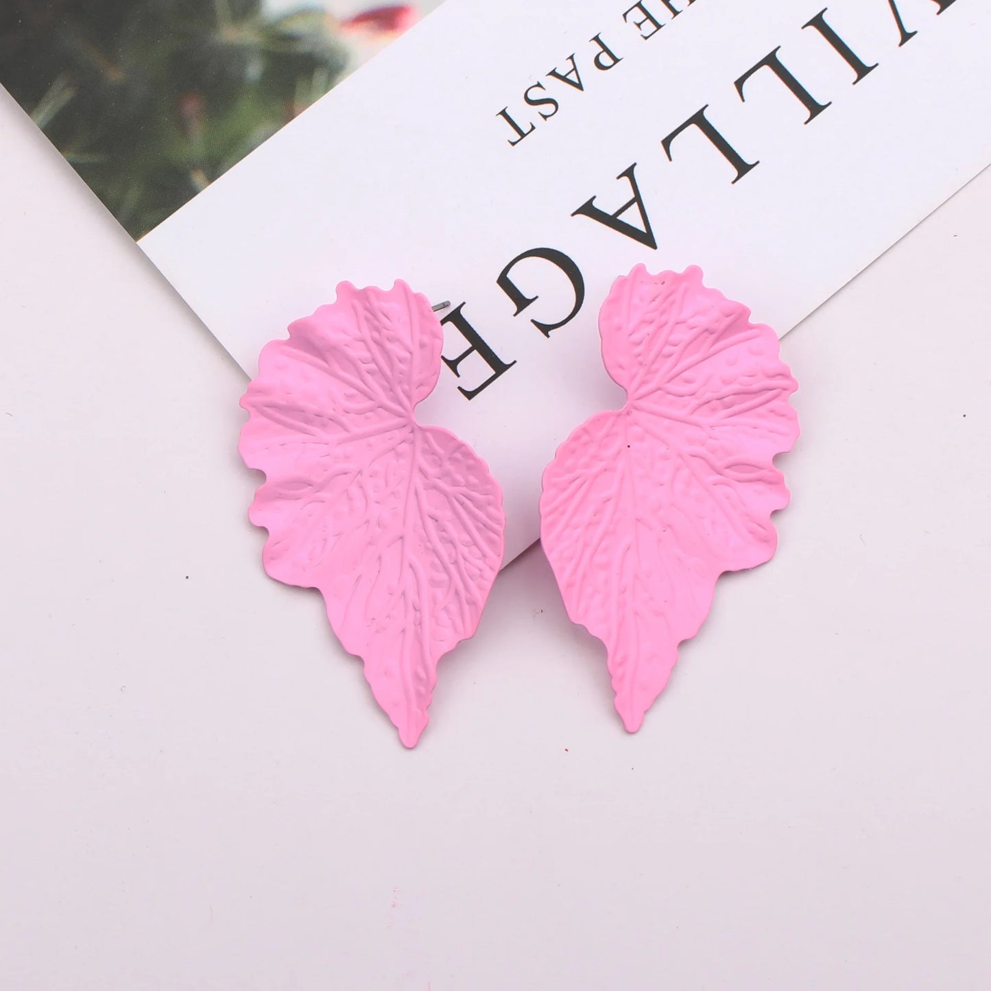 Fashion Pink Flower Drop Earrings for Women Hollow Out Leaf Dangle Earrings