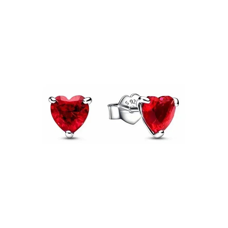 Sterling Silver Shiny Classic Red Heart-shaped Ring Necklace Bracelet