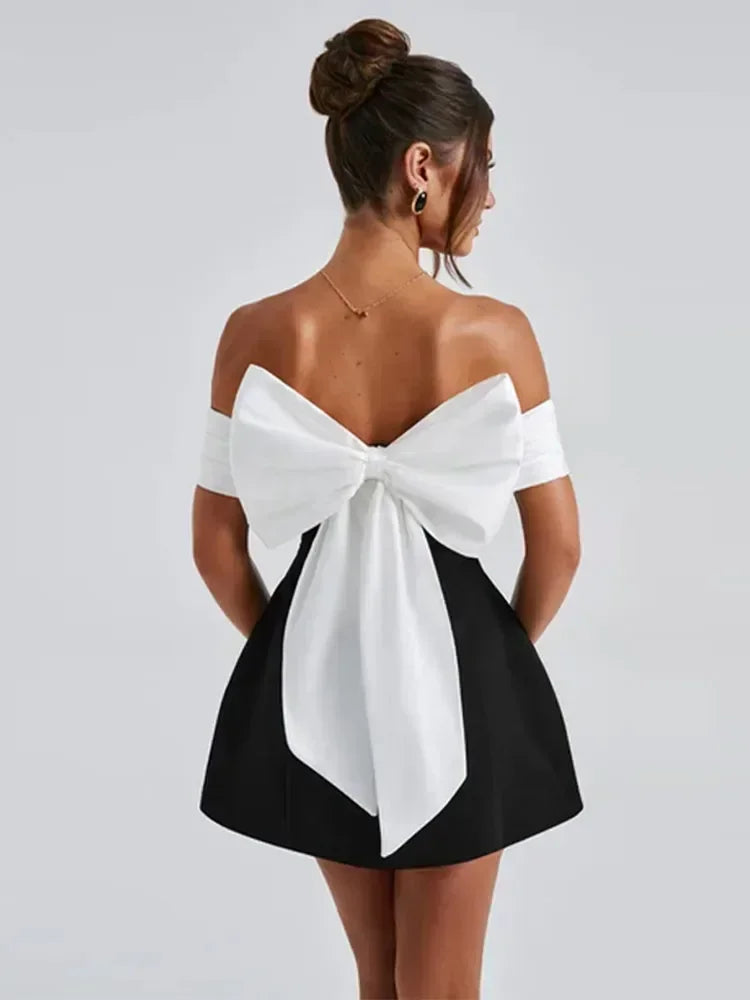 Fashion Backless Bow Mini Dress Elegant Strapless High Waist 2025 Dress