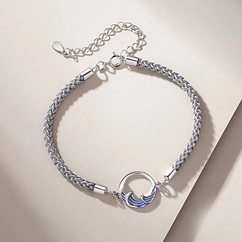 Sterling Silver Color Charm Hill and Sea Rope Bracelets for Lovers Couple