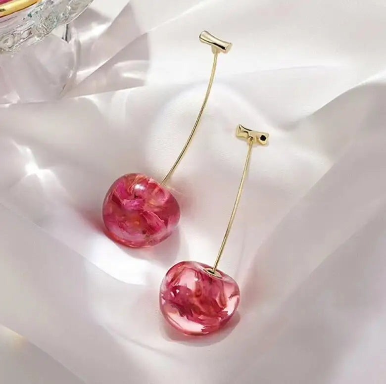 Sweet Lovely Cherry Earrings for Women Trendy Pendant Fruit Earrings Red Cherry