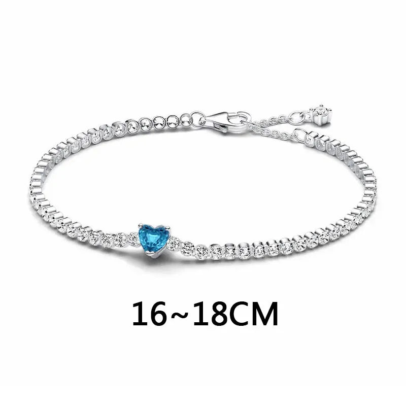 Silver  Blue Heart-shaped Ring Bracelet Necklace Luxury Women's Jewelry  Gifts