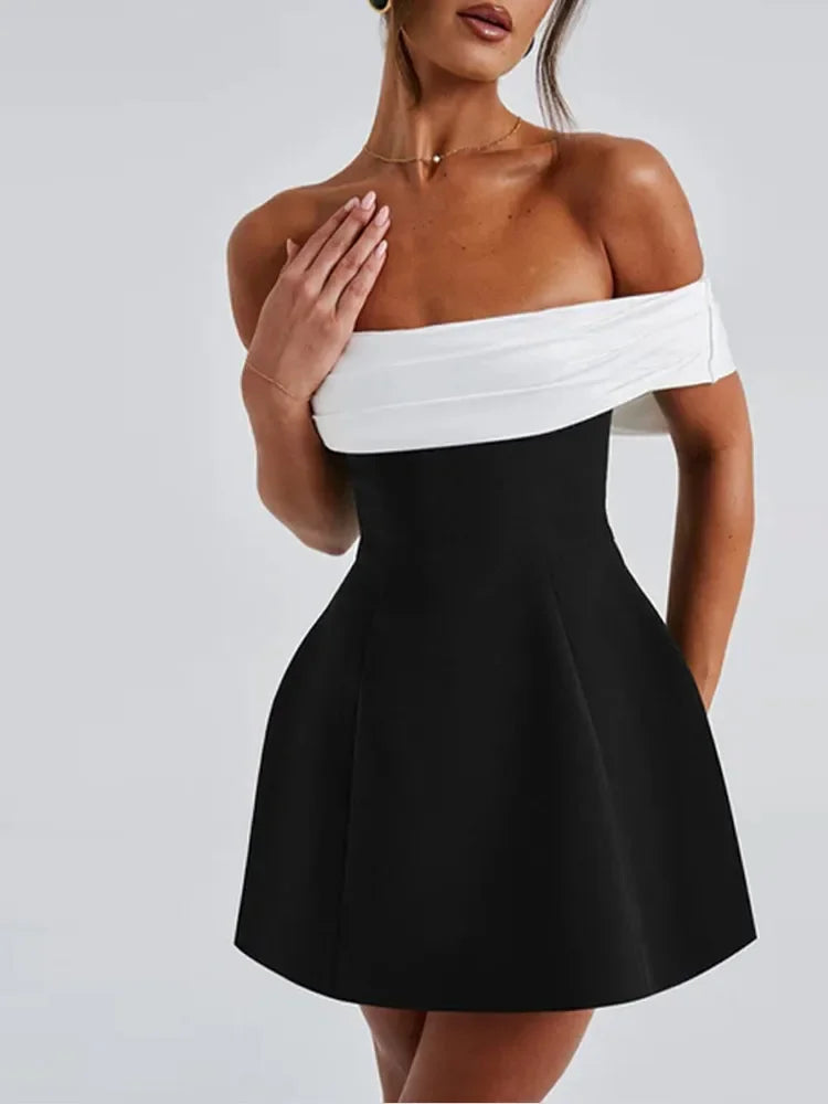 Fashion Backless Bow Mini Dress Elegant Strapless High Waist 2025 Dress