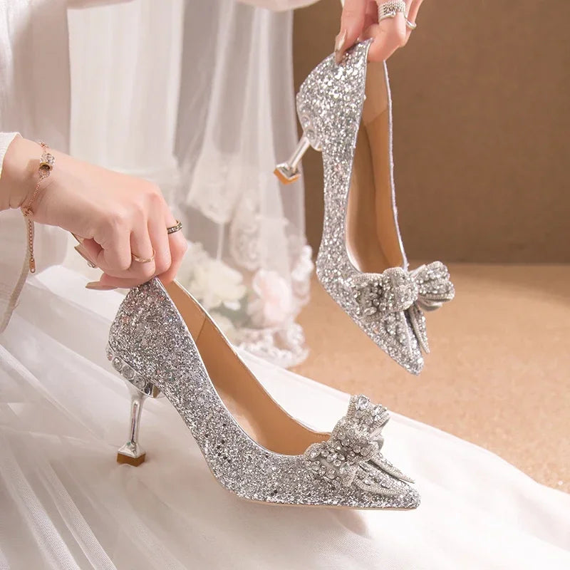 Women's Rhinestone Wedding Shoes New Year Shoes Luxury Buckle