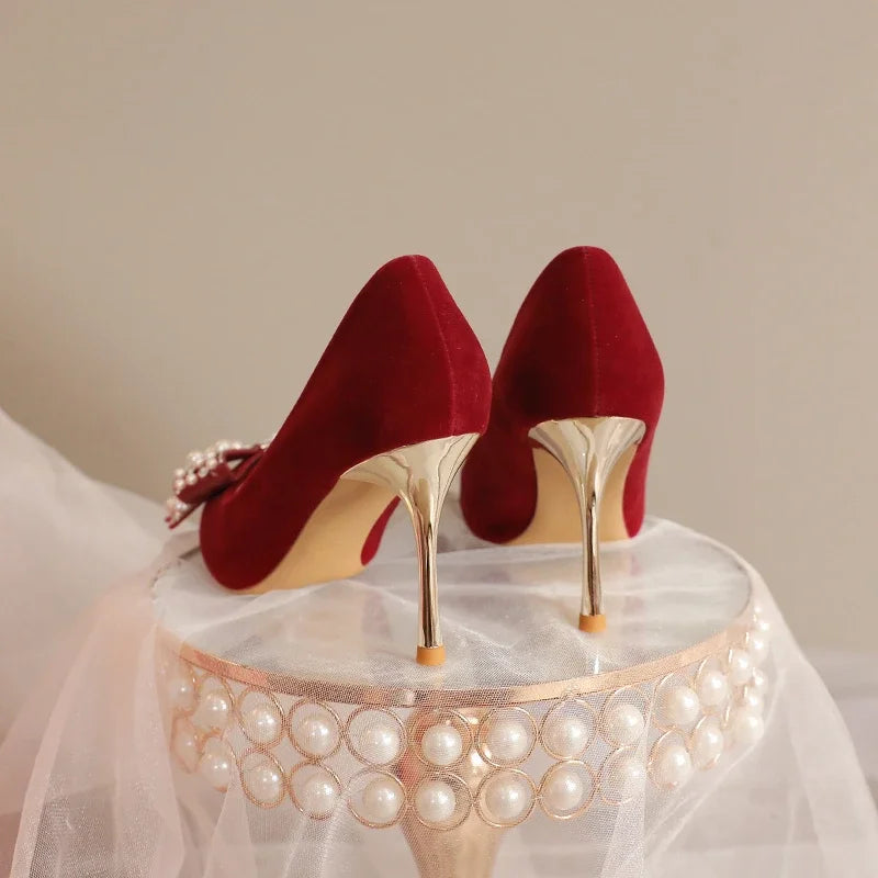 Red high heels Wedding bride shoes 2025