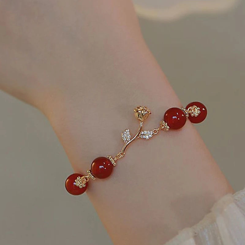 Rose Charm Bracelets Fashion Romantic Red  For Women Wedding Jewelry Gift