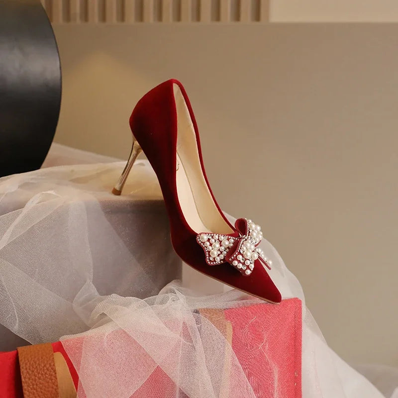 Red high heels Wedding bride shoes 2025