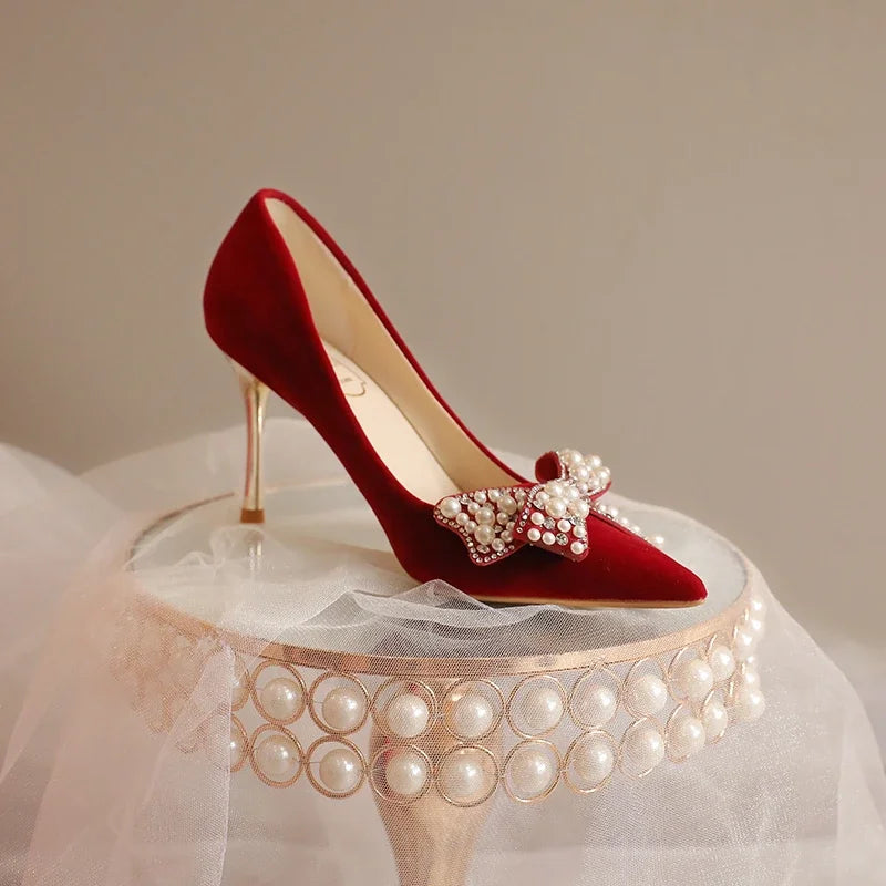 Red high heels Wedding bride shoes 2025