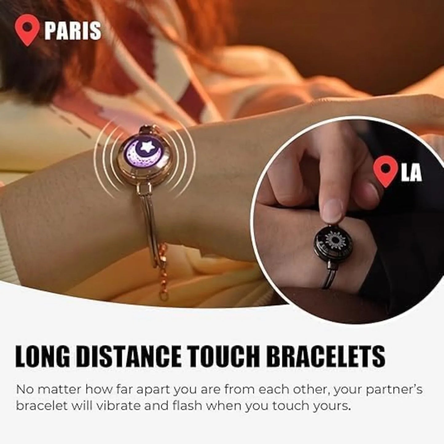 Long Distance Touch Bracelets for Couples, Vibration & Light up Gifts for Girlfriend