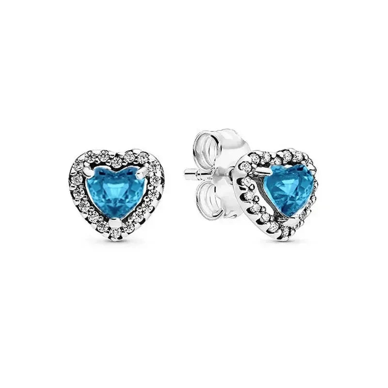 Silver  Blue Heart-shaped Ring Bracelet Necklace Luxury Women's Jewelry  Gifts