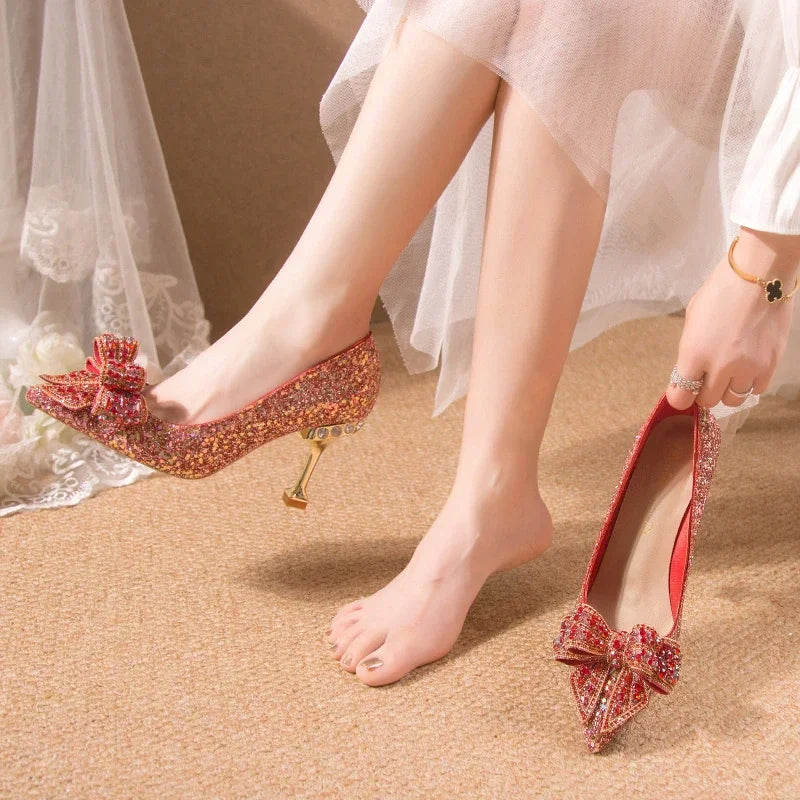 Women's Rhinestone Wedding Shoes New Year Shoes Luxury Buckle