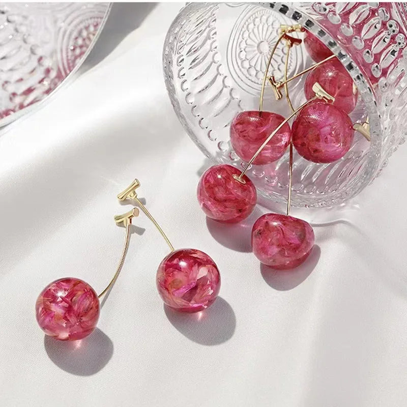 Sweet Lovely Cherry Earrings for Women Trendy Pendant Fruit Earrings Red Cherry