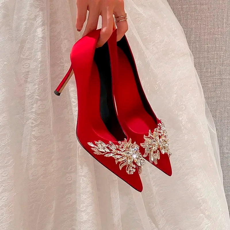 2025  Summer Autumn New Wedding Shoes Red High Heels