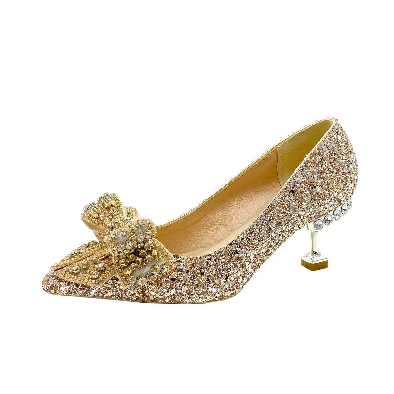 Women's Rhinestone Wedding Shoes New Year Shoes Luxury Buckle