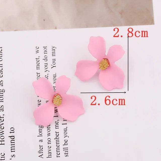 Fashion Pink Flower Drop Earrings for Women Hollow Out Leaf Dangle Earrings