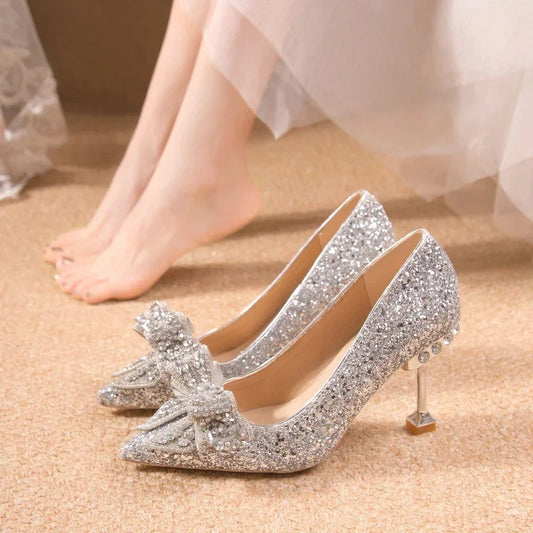 Women's Rhinestone Wedding Shoes New Year Shoes Luxury Buckle