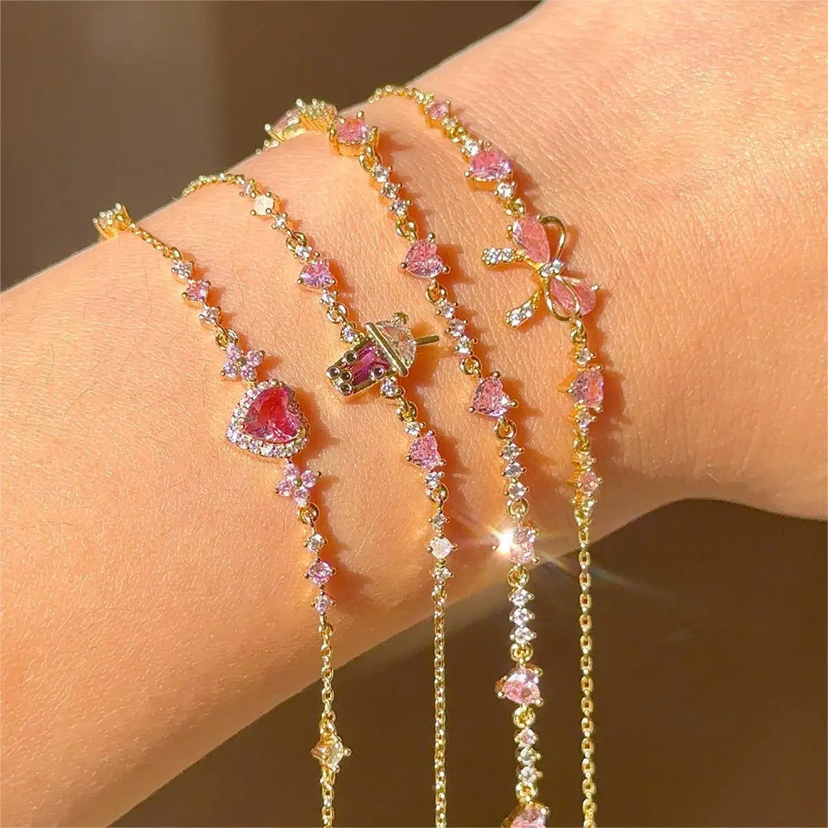 Love Knot Friendship Bracelets with White Pink Zircon - Bow Bracelet