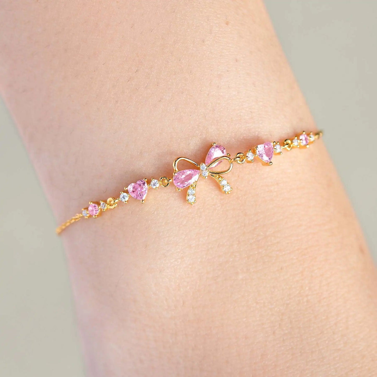 Love Knot Friendship Bracelets with White Pink Zircon - Bow Bracelet