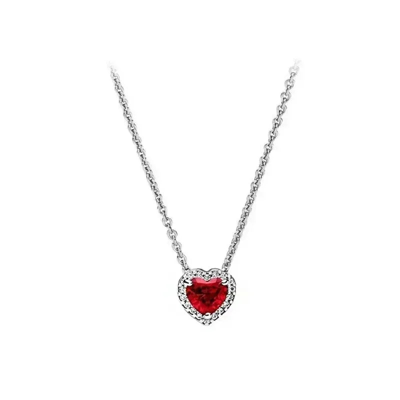 Sterling Silver Shiny Classic Red Heart-shaped Ring Necklace Bracelet