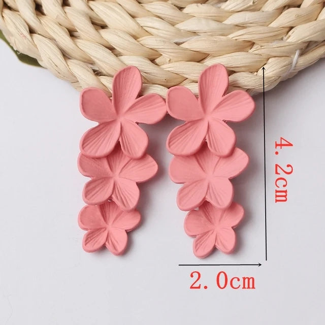 Fashion Pink Flower Drop Earrings for Women Hollow Out Leaf Dangle Earrings