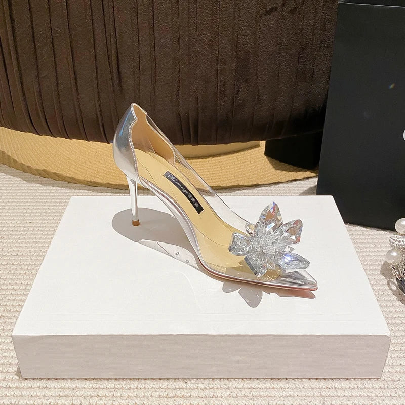 Transparent Sandals Wedding Shoes Women Pointed Clear Crystal Cup High Heel