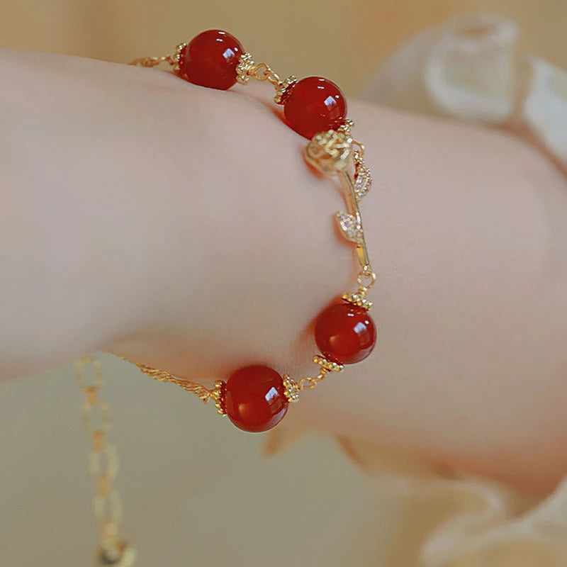 Rose Charm Bracelets Fashion Romantic Red  For Women Wedding Jewelry Gift